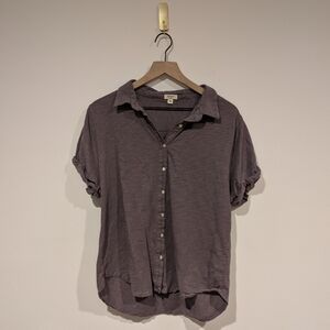 Dylan | Short Sleeve Button Up Blouse | Purple | Medium